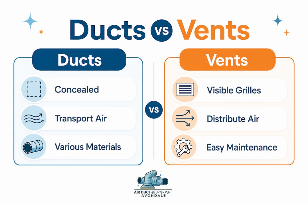 Infographic comparing ducts and vents features