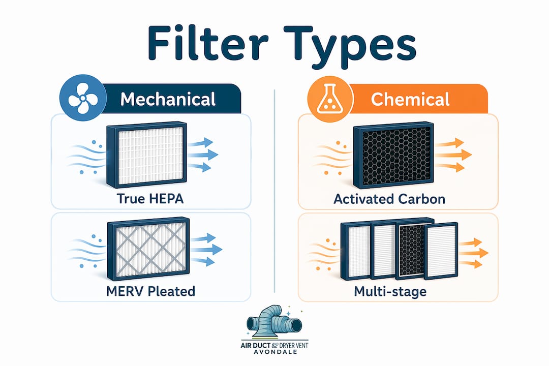 Infographic comparing mechanical vs chemical air filters