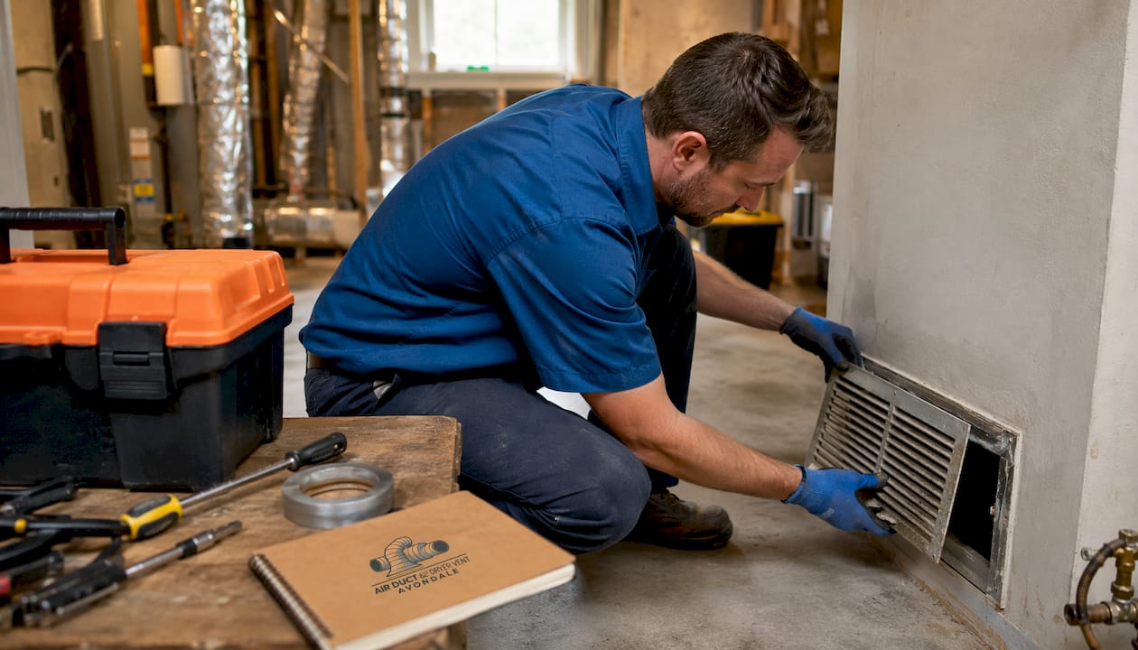 Technician removing blocked return air vent cover