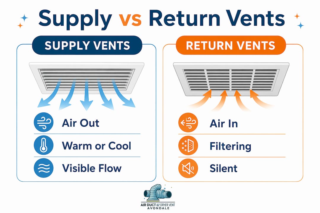 Infographic comparing supply and return vents