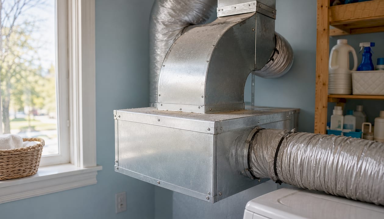 Close-up of sheet metal HVAC return air ducts
