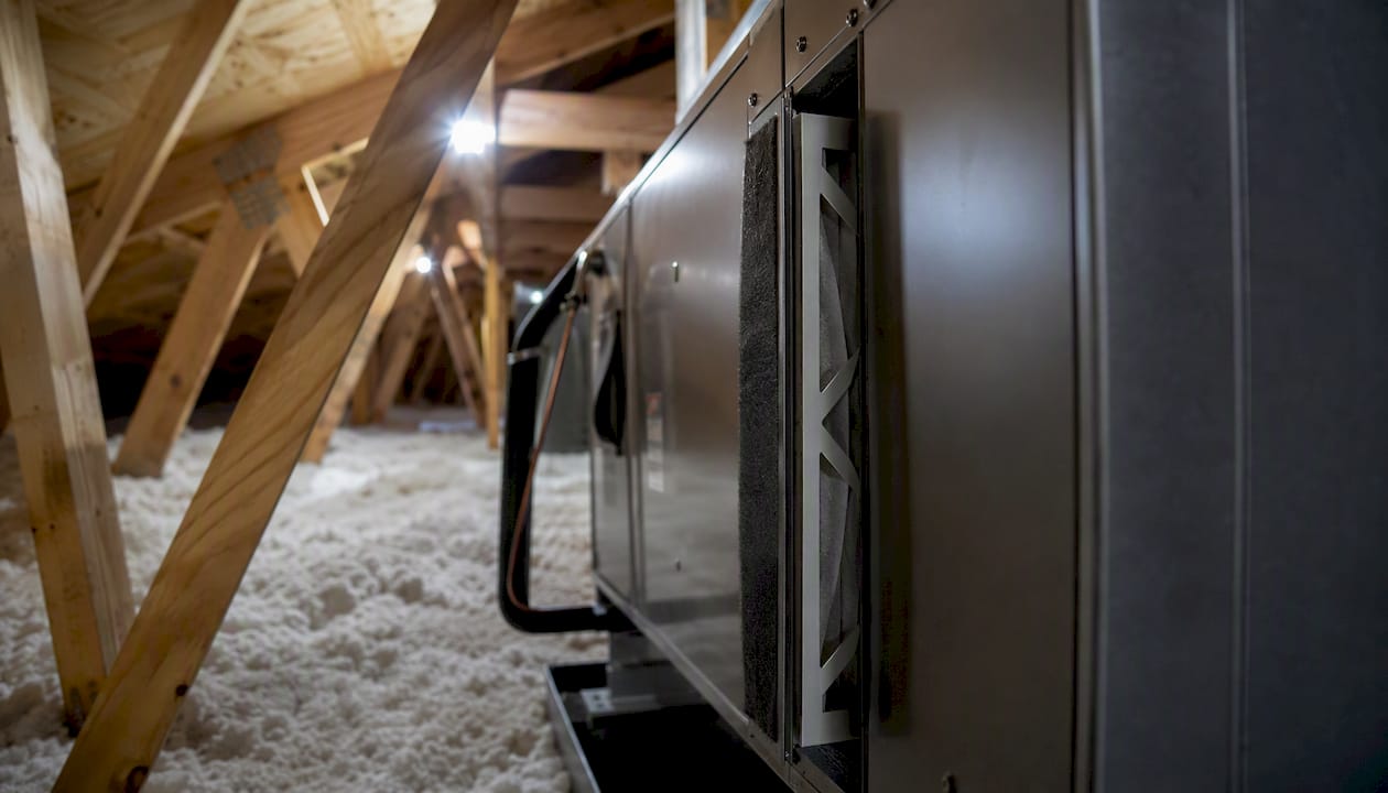 Air handler filter slot in home attic