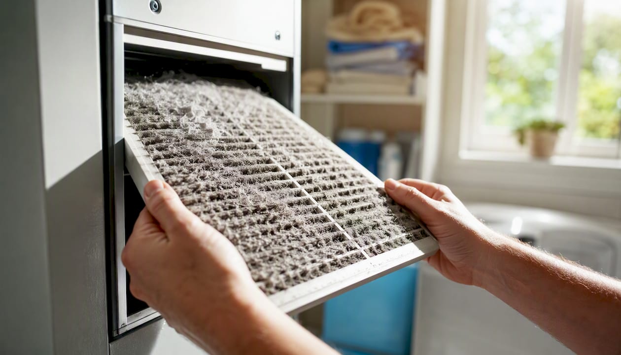 Removing dirty HVAC air filter at home