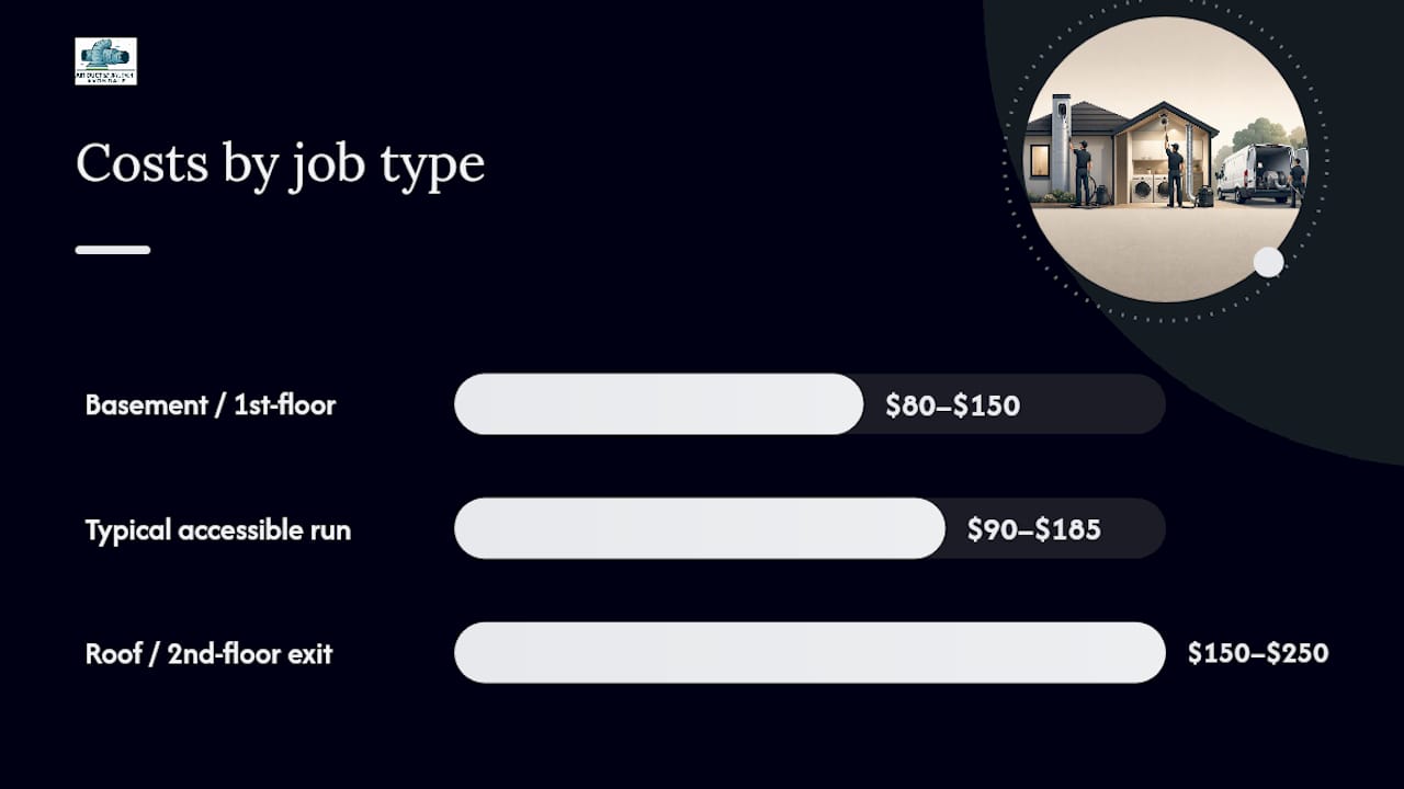 Diagram comparing dryer vent cleaning costs by job type