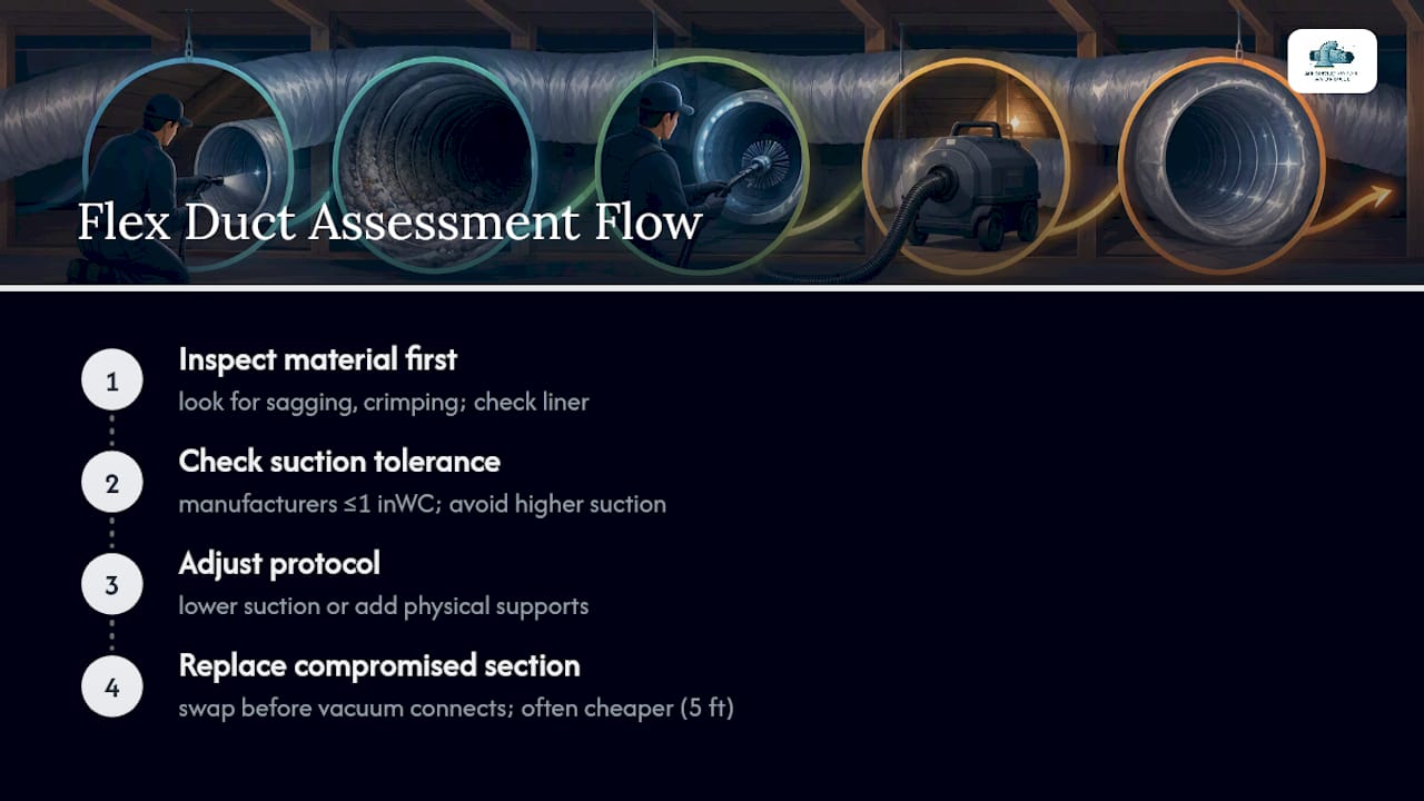Diagram of flex duct cleaning suction adjustments