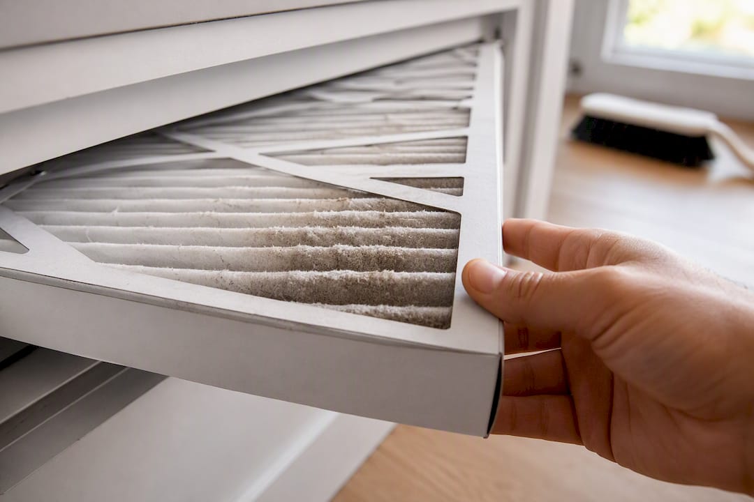 Dust collected on pleated HVAC filter