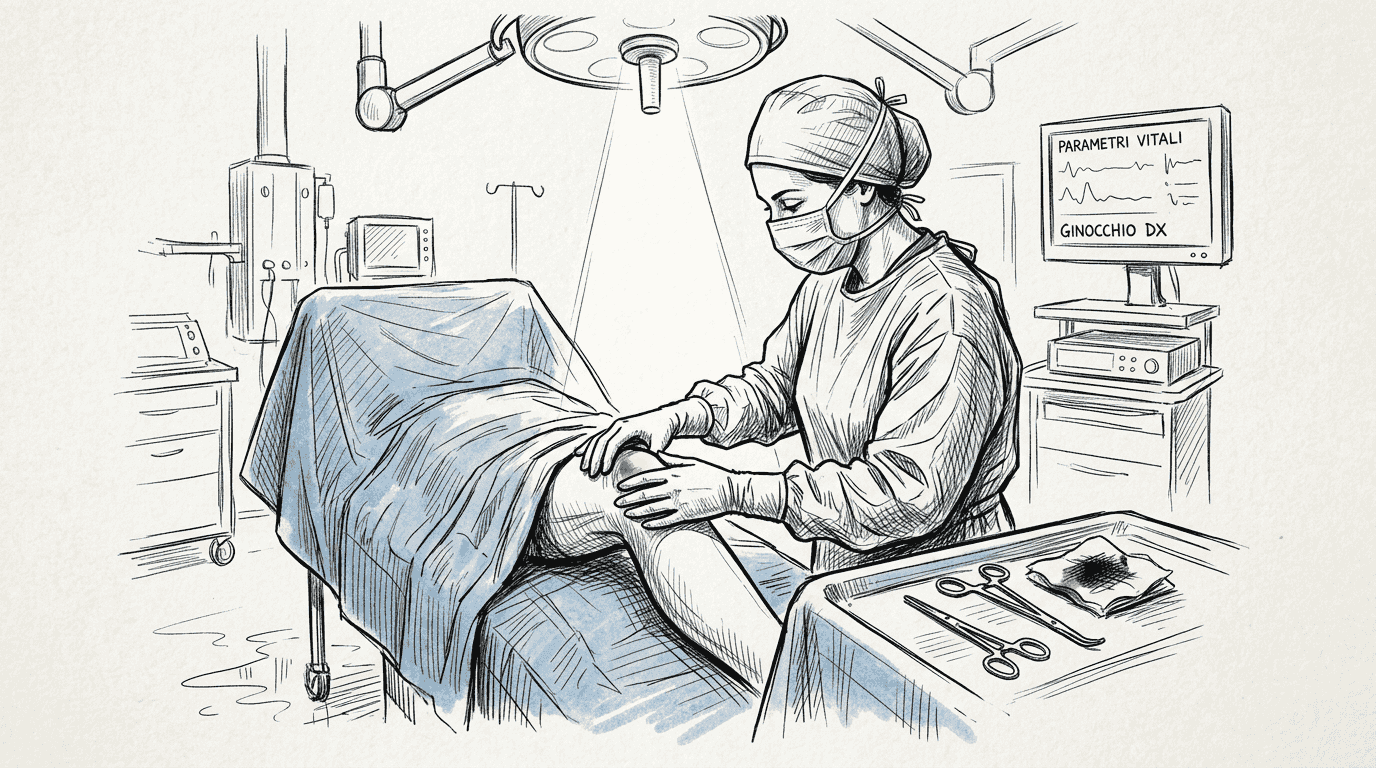 Un chirurgo esegue un intervento al ginocchio in sala operatoria.