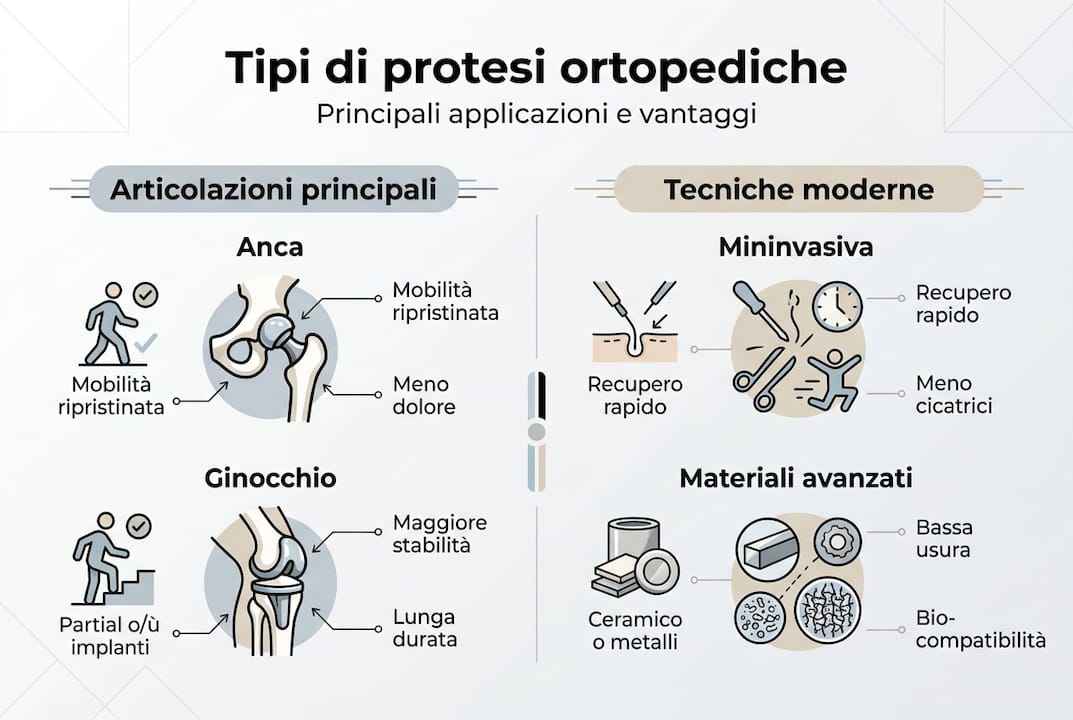 Infografica: panoramica sui diversi tipi di protesi ortopediche e i loro principali utilizzi