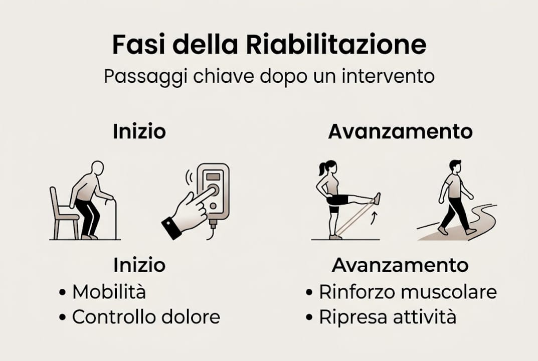 Infografica: le tappe fondamentali del percorso di riabilitazione ortopedica