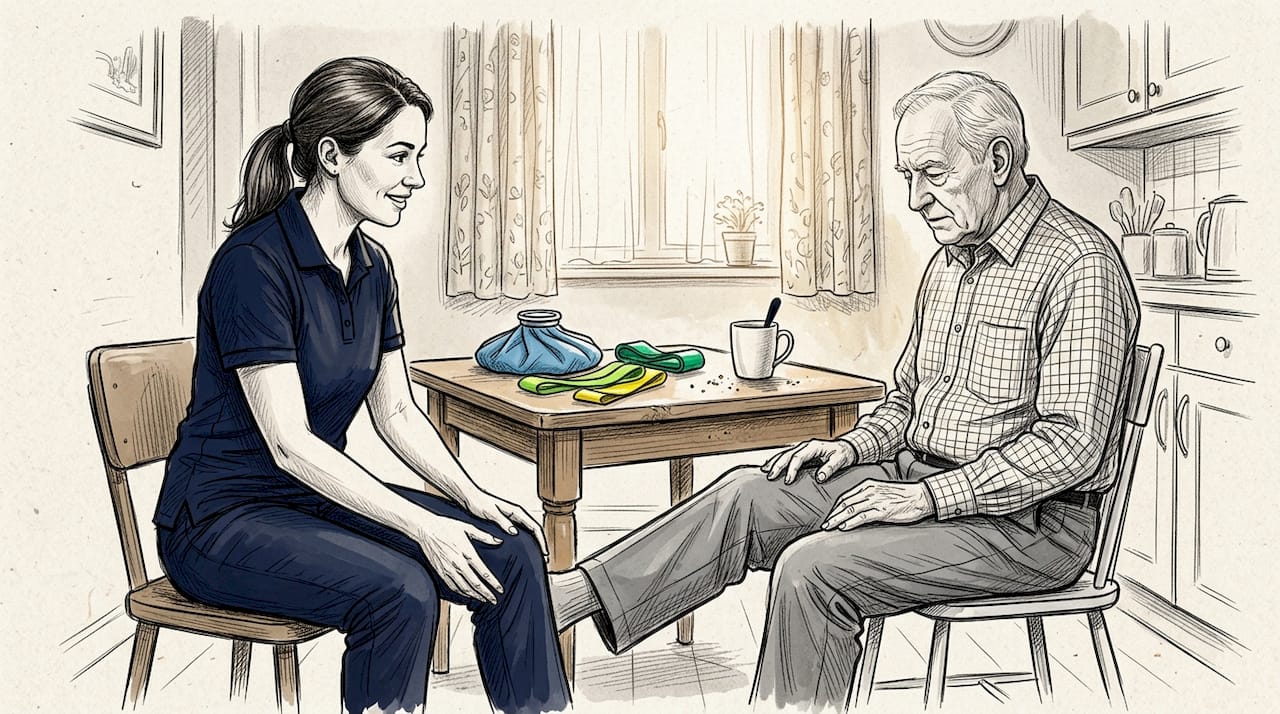 Il fisioterapista assiste il paziente durante gli esercizi per il ginocchio.