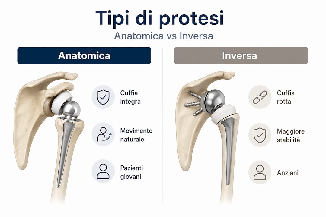 Infografica: differenze tra protesi anatomica e protesi inversa