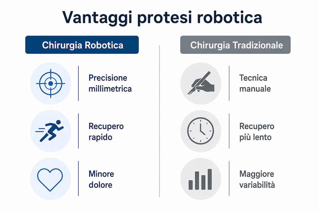 Infografica che mette a confronto i benefici della chirurgia robotica rispetto a quella tradizionale