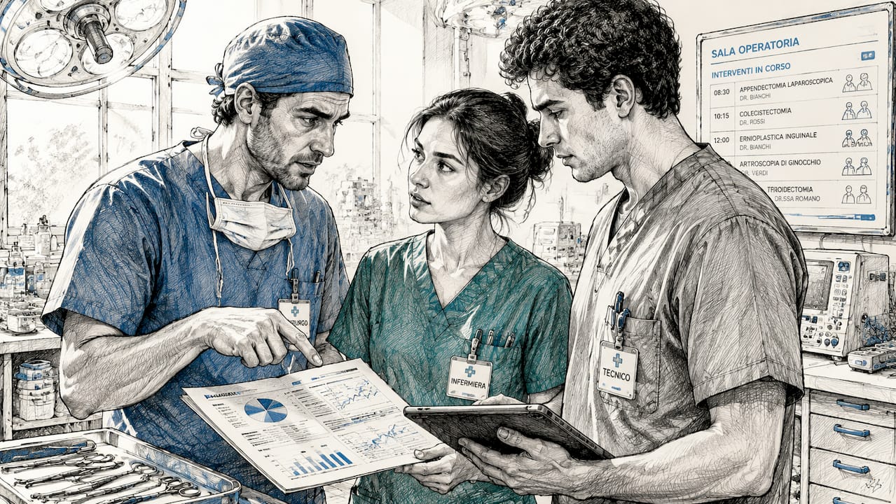 Il team medico si confronta sulle procedure di monitoraggio dei pazienti dopo l’intervento chirurgico.