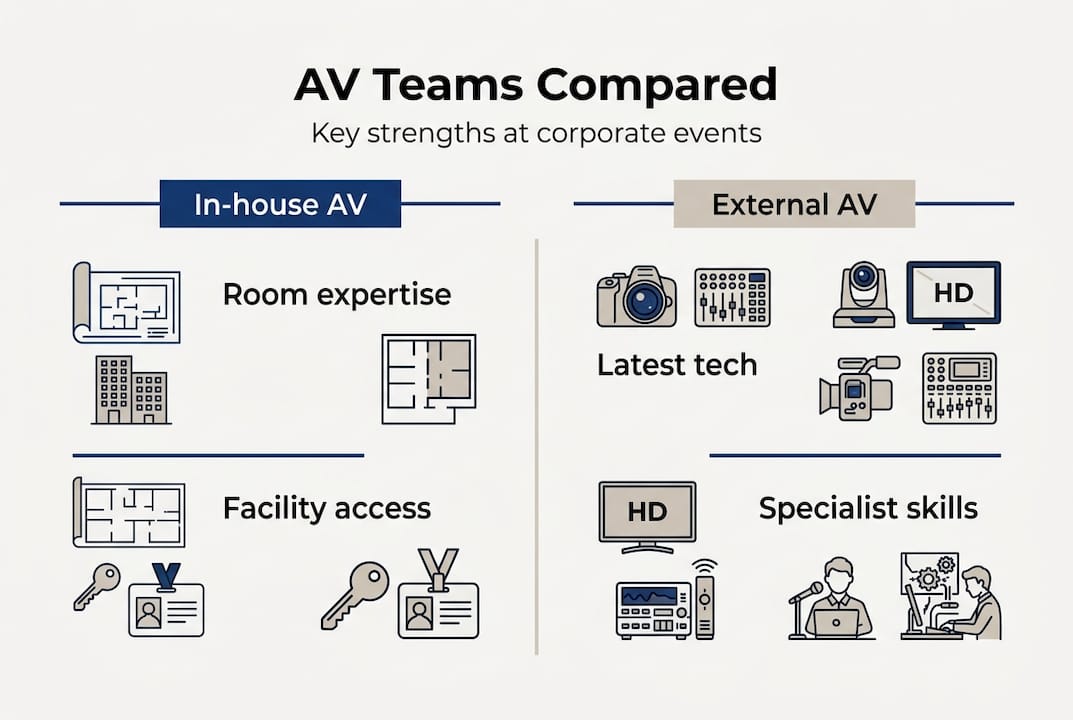 Infographic comparing in-house and external AV teams