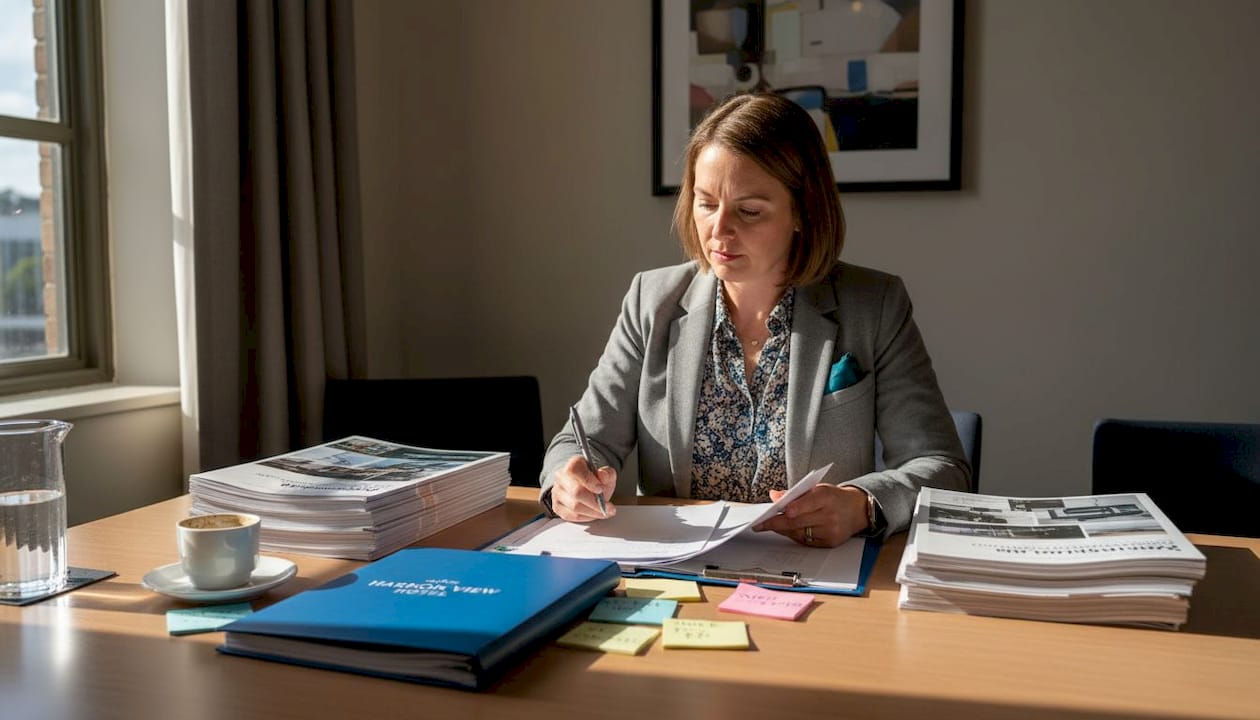 Event planner reviewing AV proposals