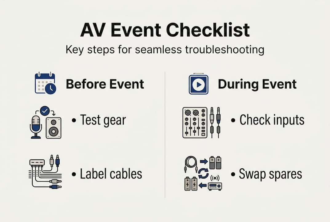 Infographic with AV event troubleshooting steps
