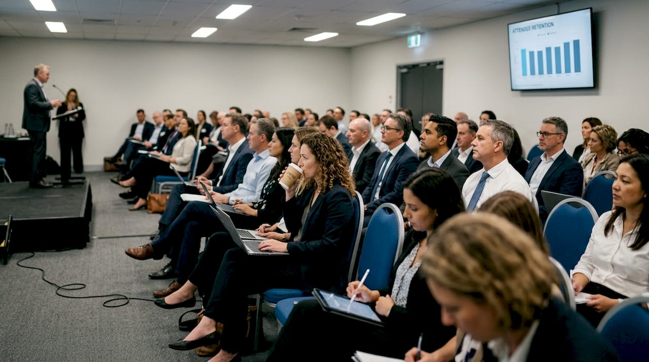 Audience engaged during conference presentation
