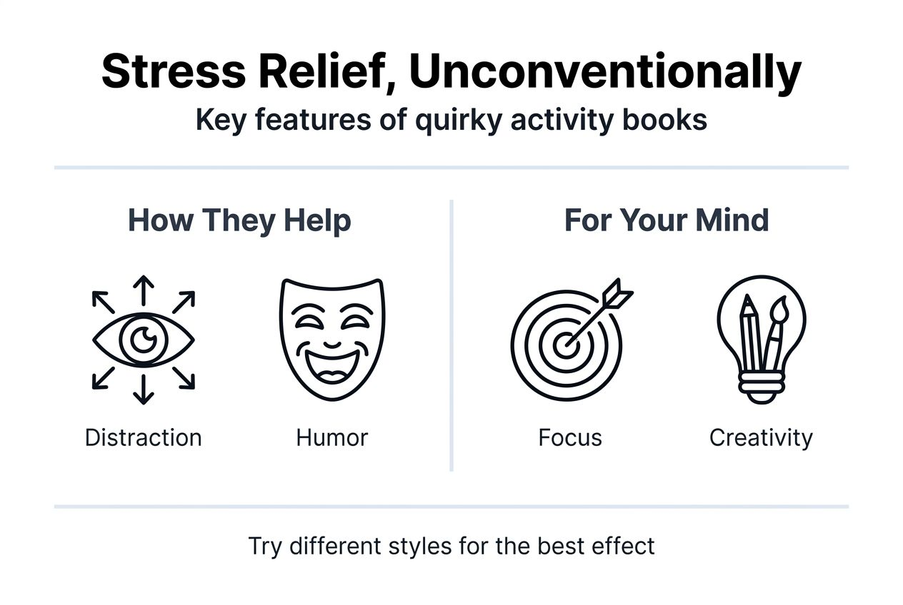 Infographic summarizes how quirky activity books reduce stress