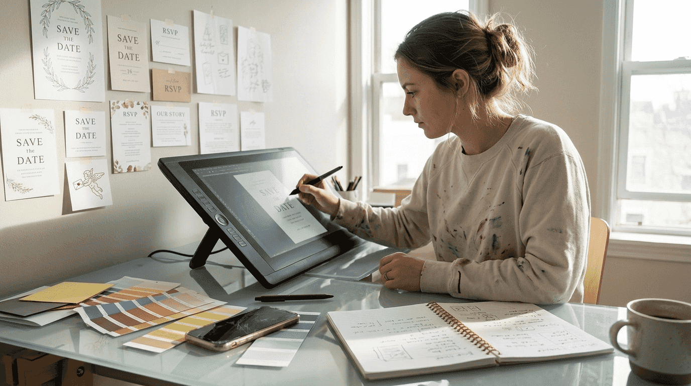 Designer creates wedding invitation templates