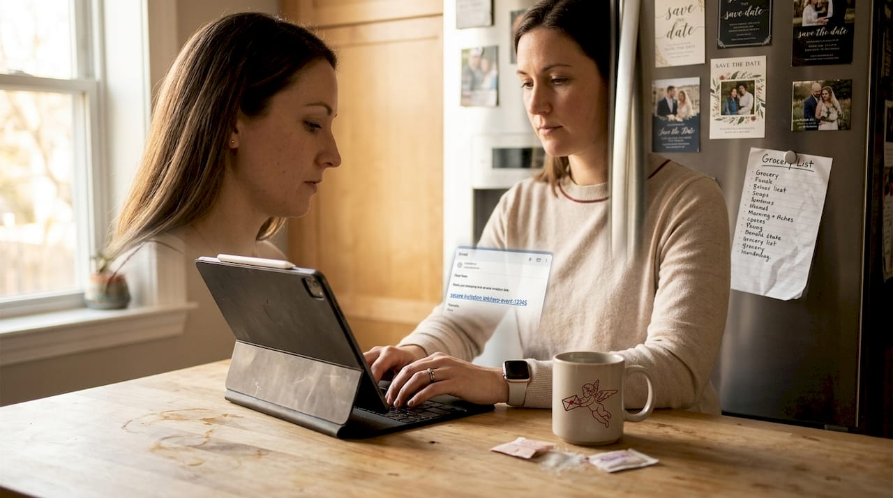 Person sending secure digital wedding invite