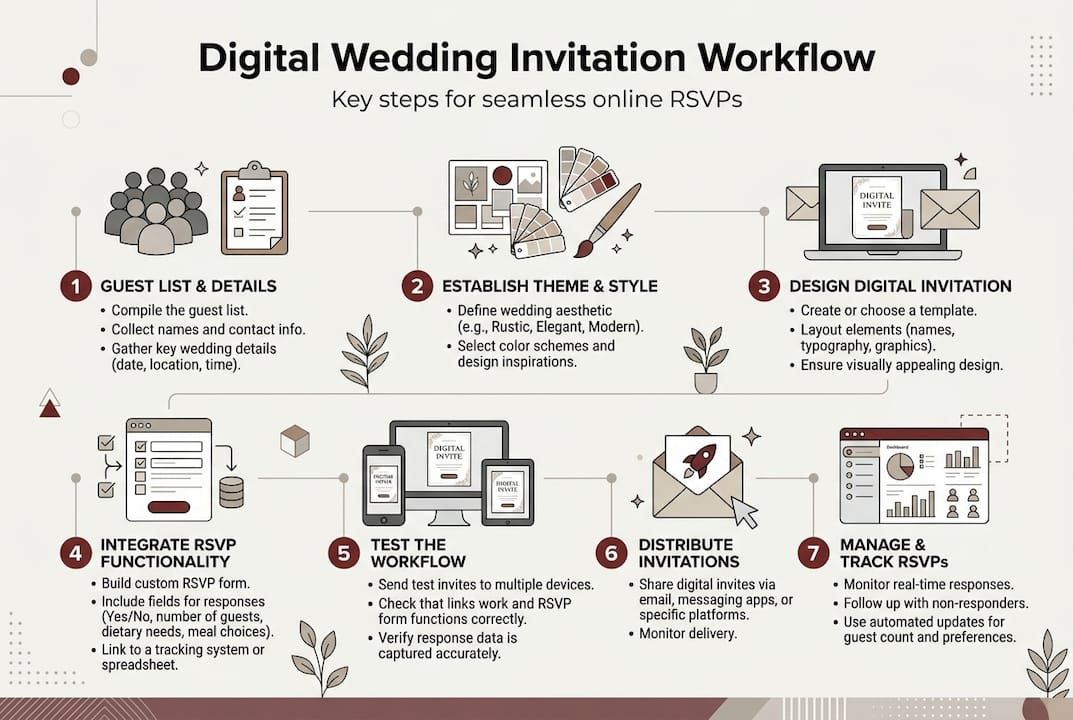 Infographic summarizing digital wedding invite steps