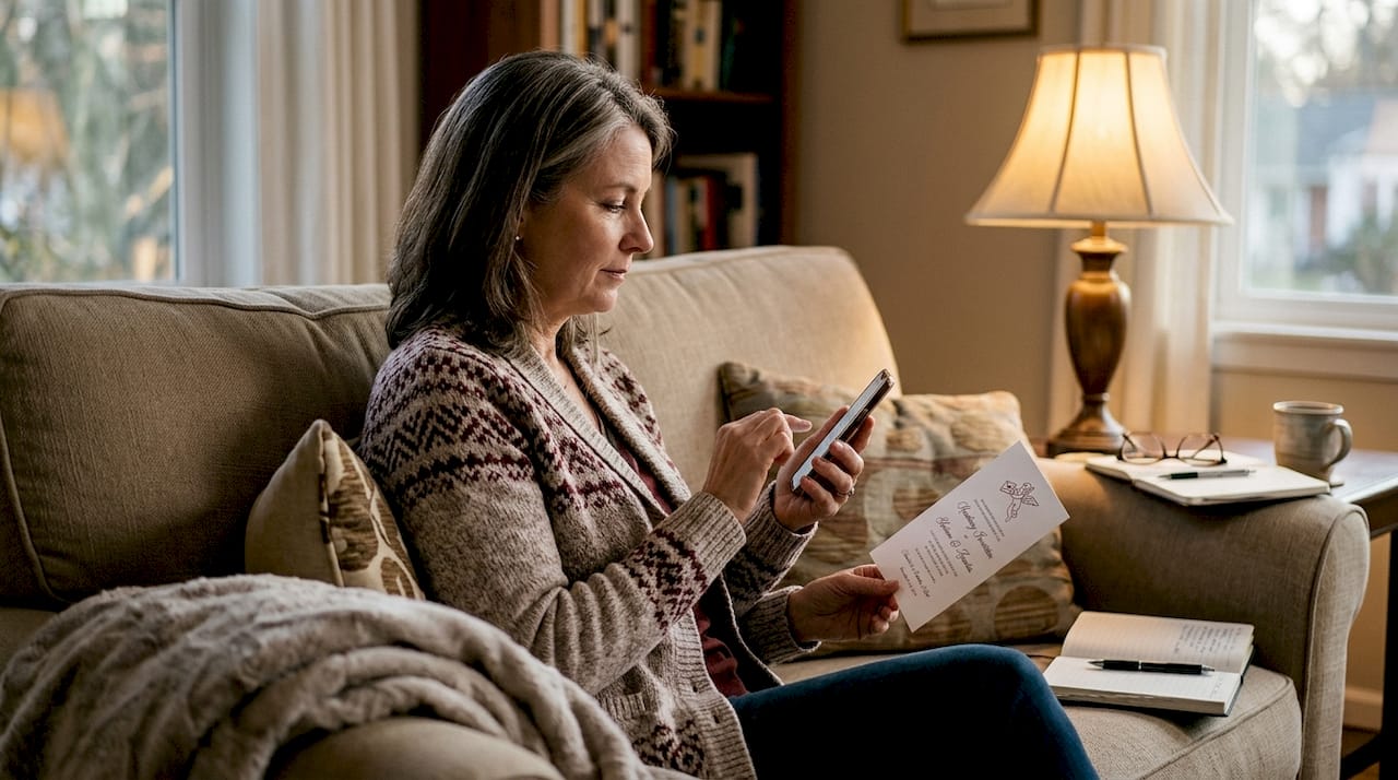 Guest updating RSVP on phone with invitation