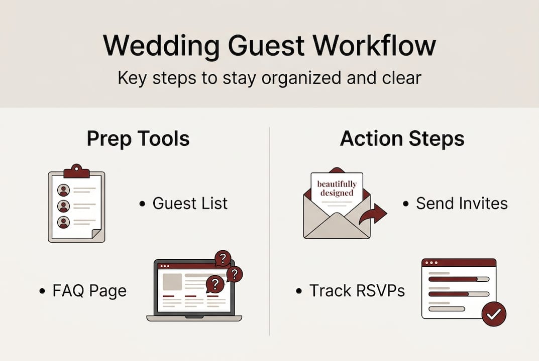 Infographic wedding guest workflow steps and tools