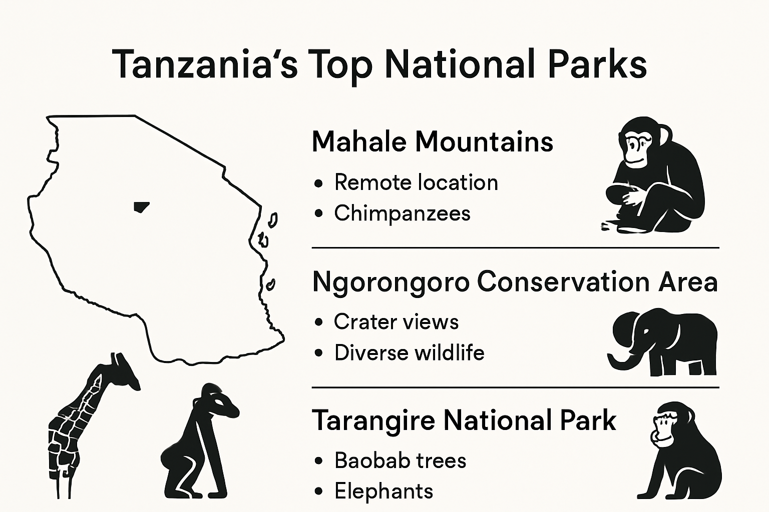 Infographic of Tanzania national parks locations and highlights