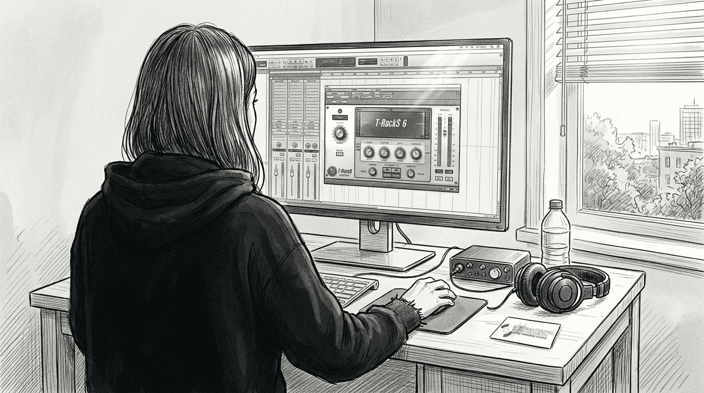 User adjusting digital mastering software interface