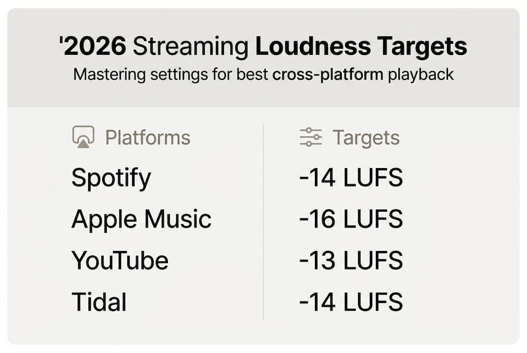 Infographic of streaming loudness targets and platforms