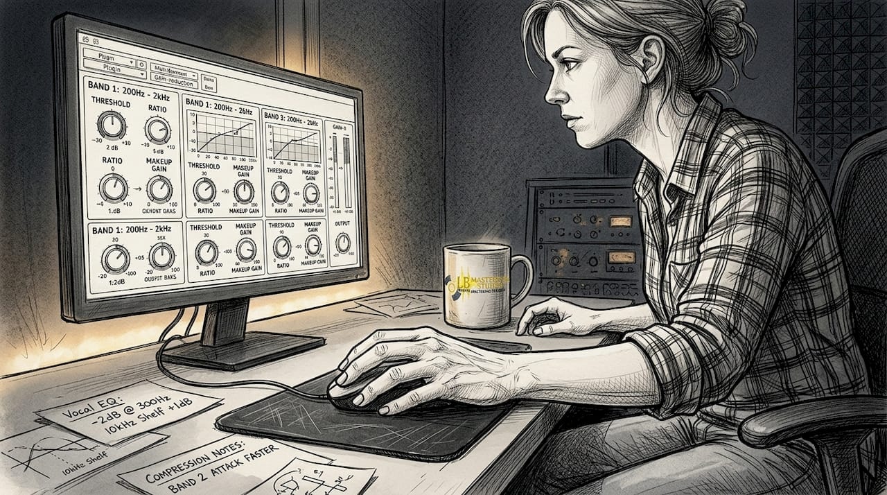 Engineer tuning multiband compressor plugin