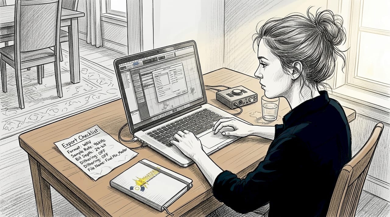 Mix export preparation with laptop and checklist