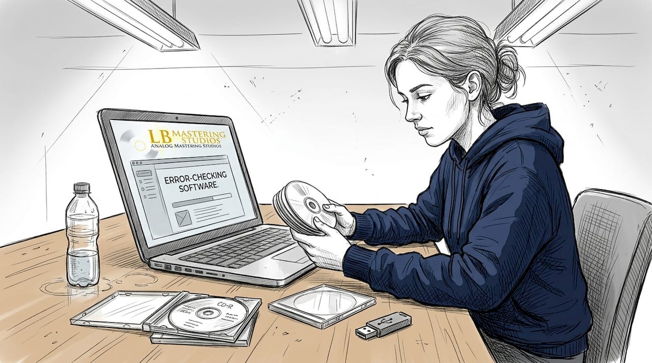 Technician checking CD replication errors