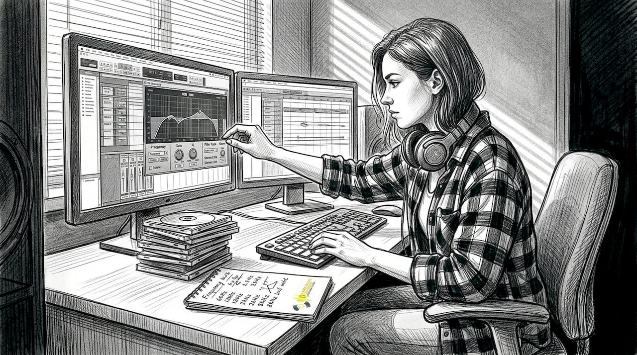 Woman setting EQ in audio software environment