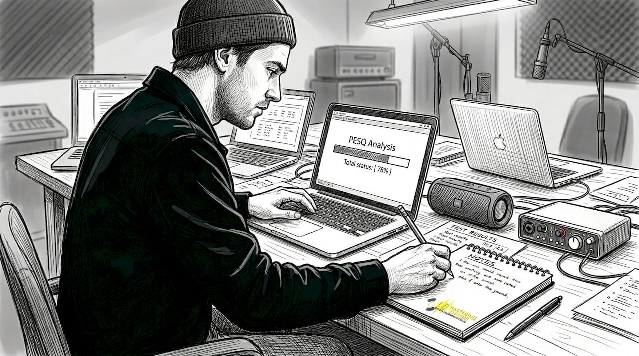 Sound engineer using audio evaluation tools