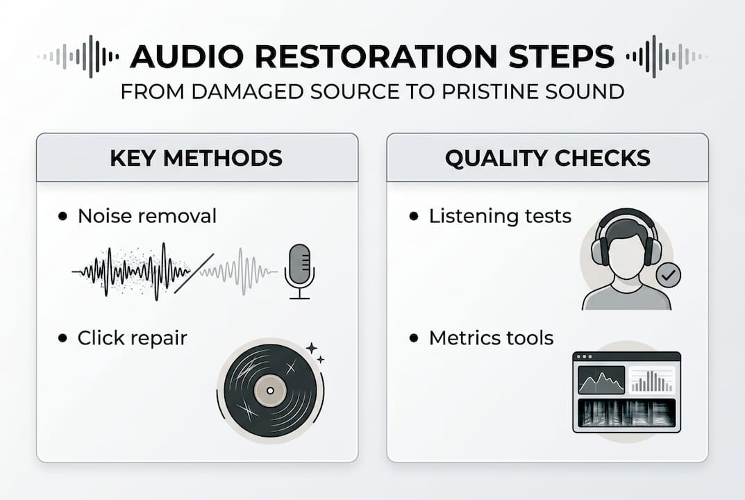 Infographic of audio restoration steps and checks