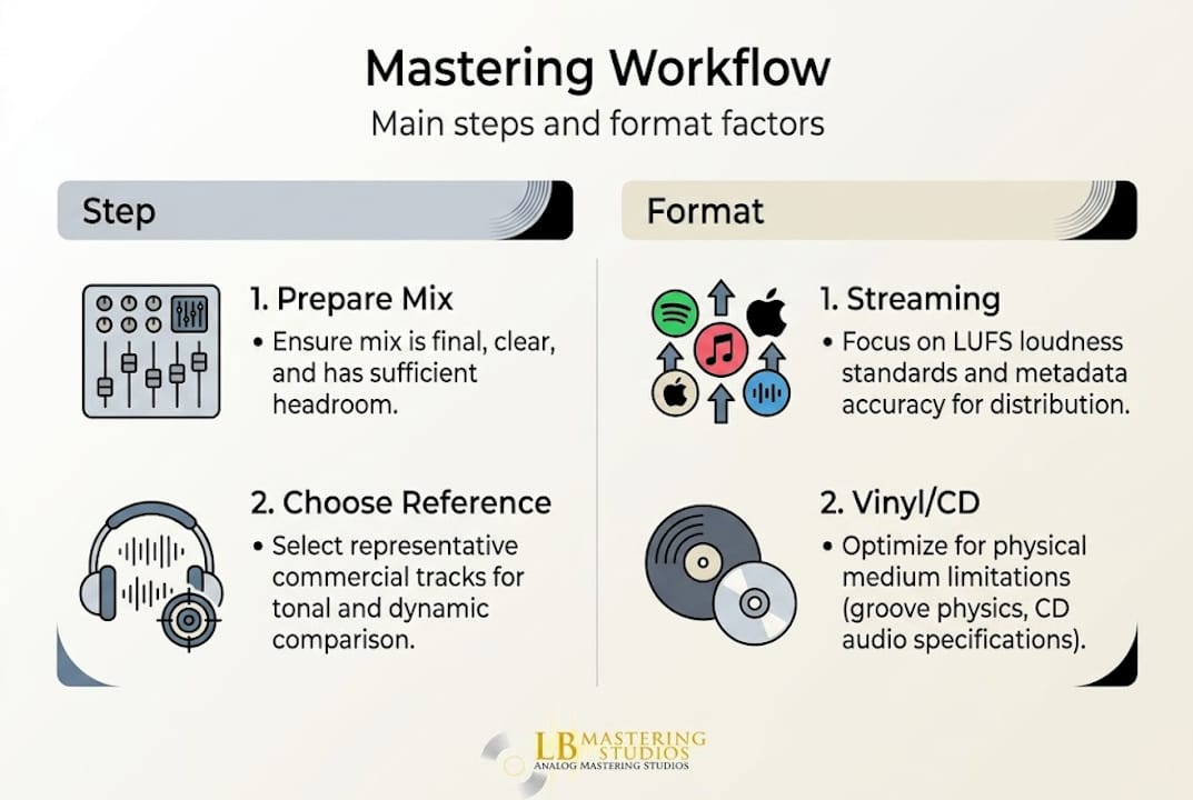 Infographic showing mastering steps and formats