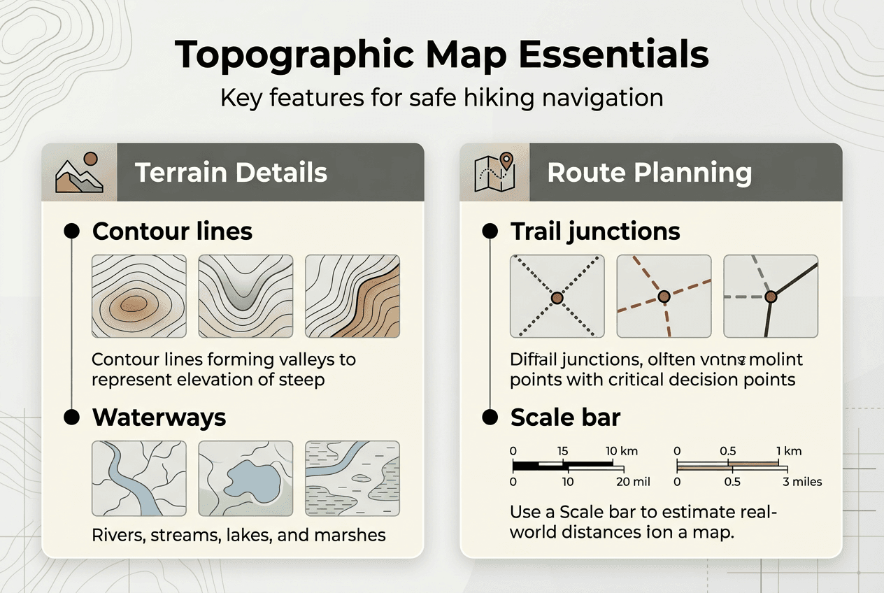 Infografik mit den wichtigsten Funktionen der topografischen Karte