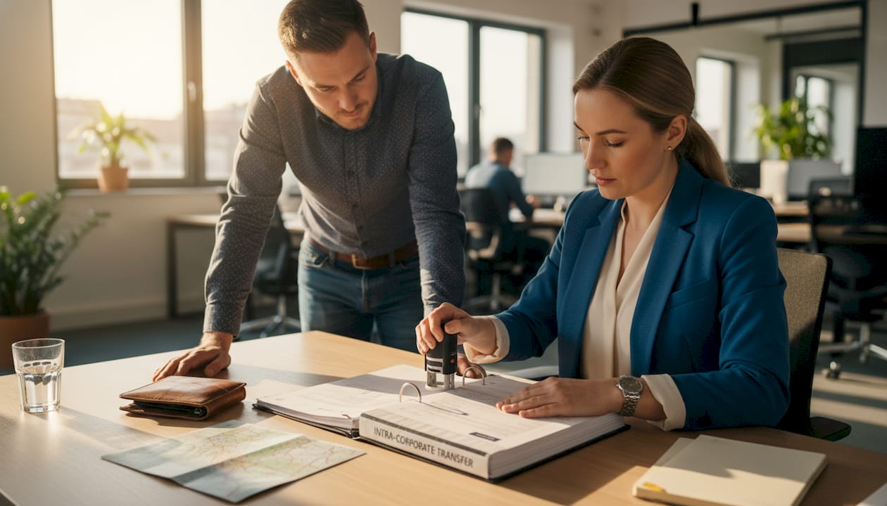Employee and HR staff review ICT permit paperwork