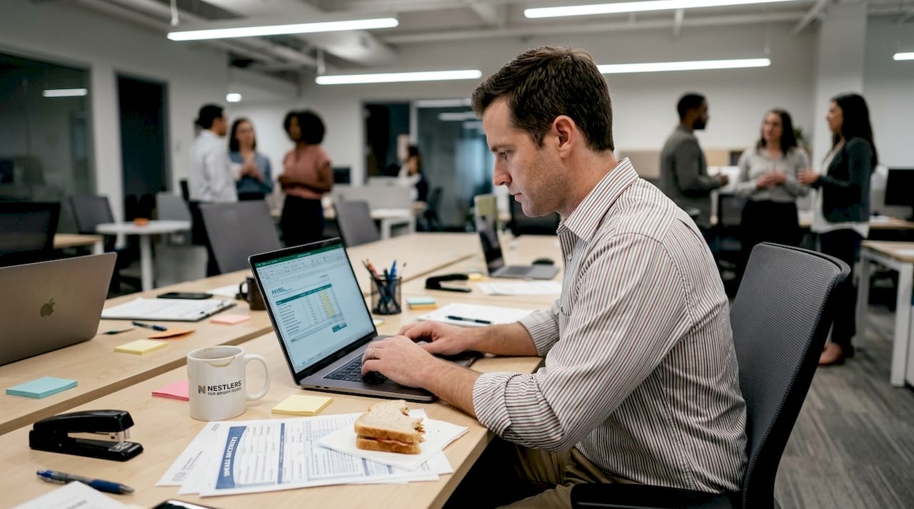 Employee cross-checks payroll for compliance