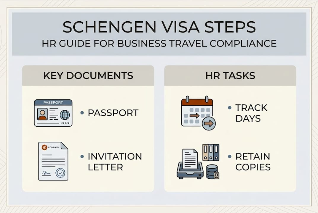 Infographic Schengen visa steps and HR tasks