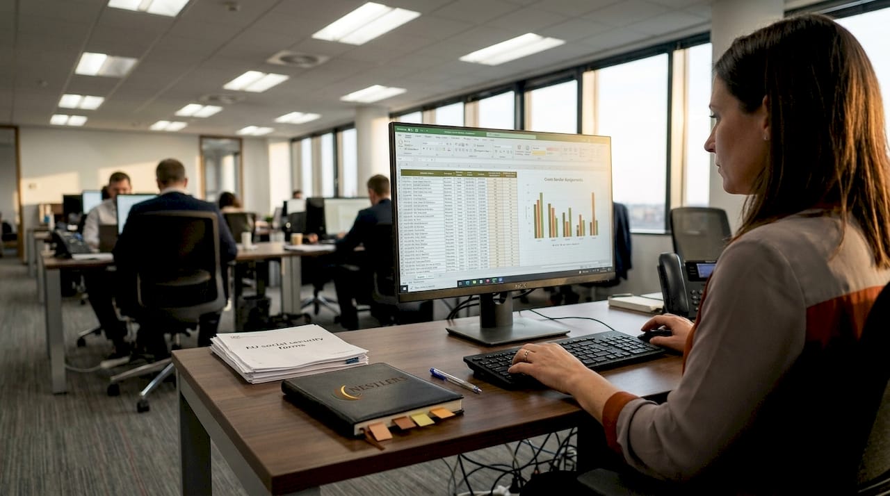 Compliance officer monitoring cross-border relocation tracking