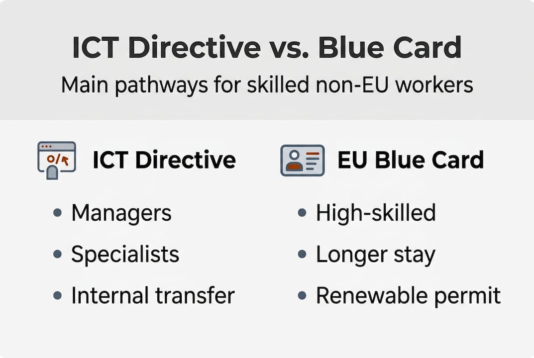 Infographic comparing ICT Directive and EU Blue Card