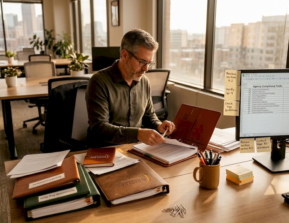 Compliance officer sorting placement agency files