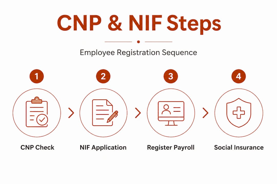 Infographic showing Romania CNP NIF registration steps