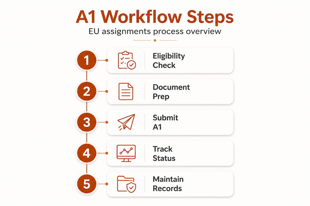 Infographic of five steps in EU assignment workflow