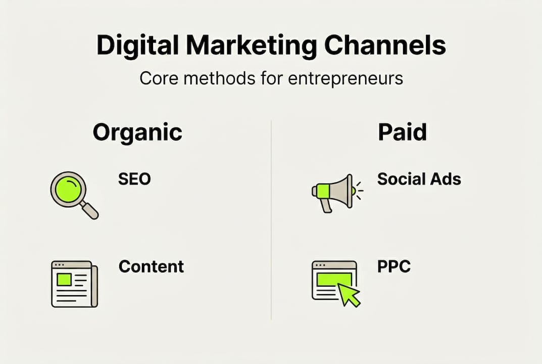 Infographic on digital marketing channels and methods
