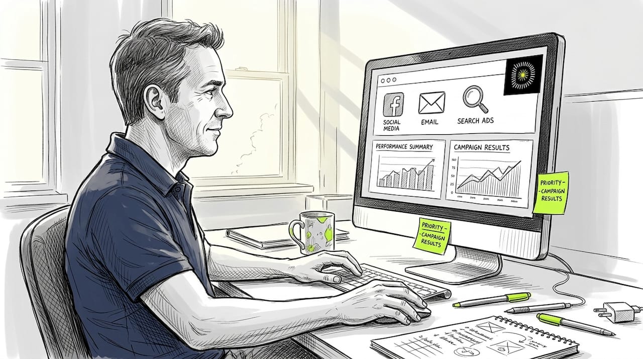 Small business owner reviewing digital channels