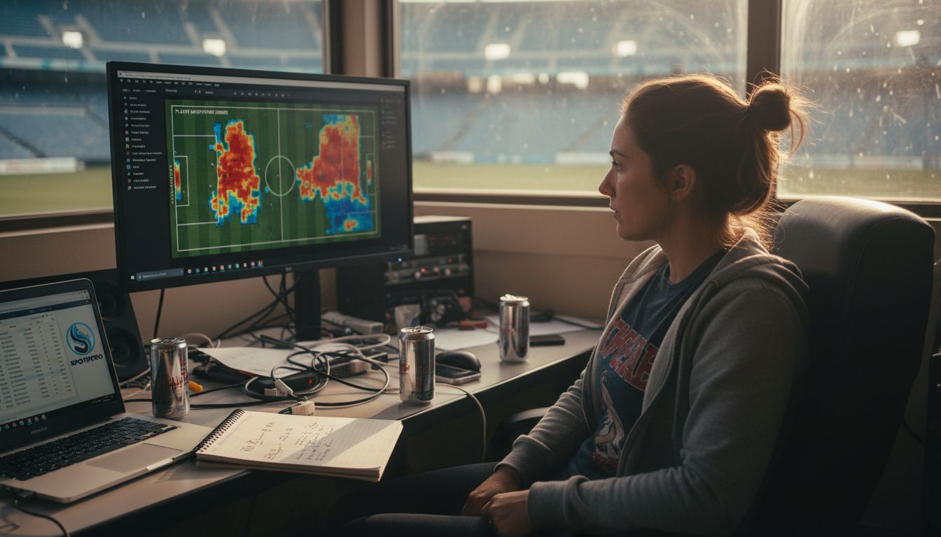 Analyst observing live sports data in control room
