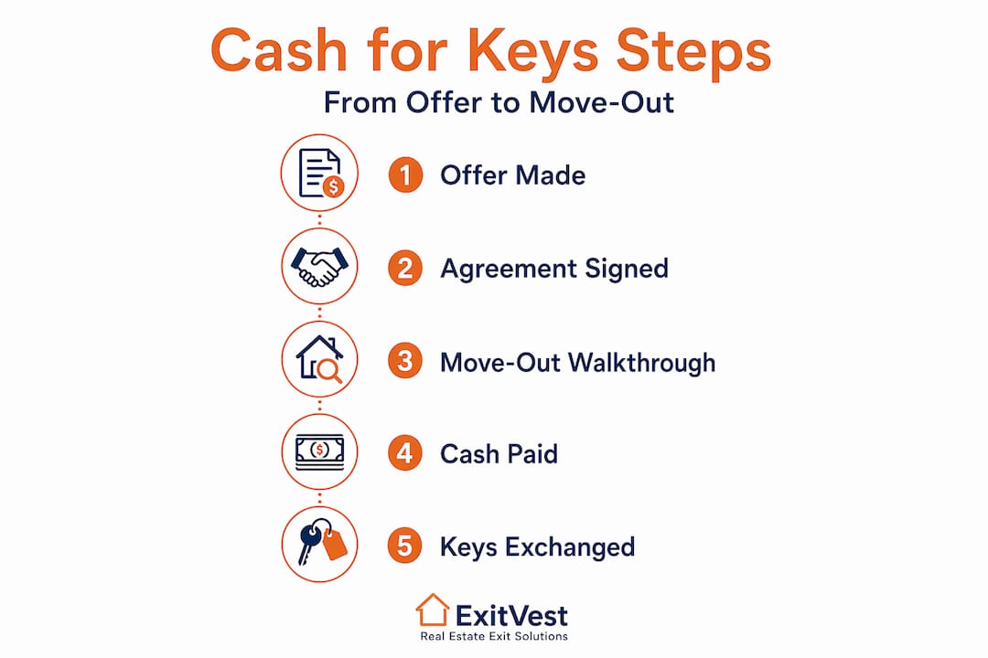 Infographic detailing cash for keys process steps